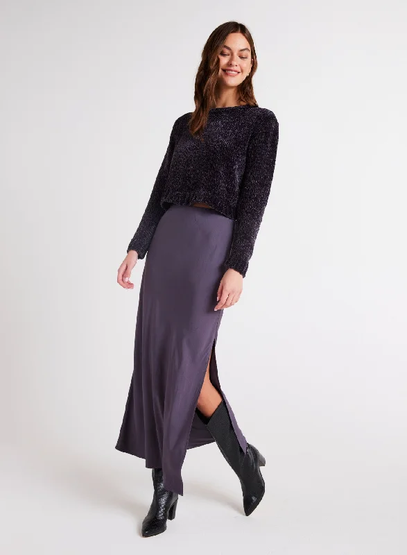 Satin Side Slit Maxi Skirt - Galaxy Smoke chiffon skirt airy