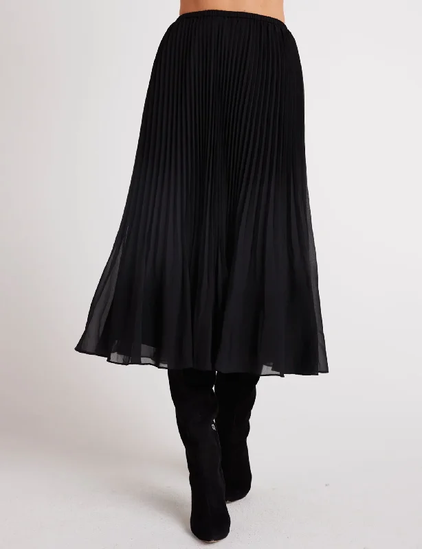Sunburst Pleat Midi Skirt, Black elastic waist skirt