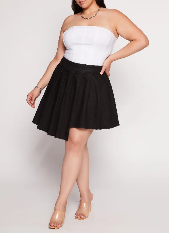 Plus Size Daisy Asymmetrical Pleated Denim Skort wool skirt sturdy
