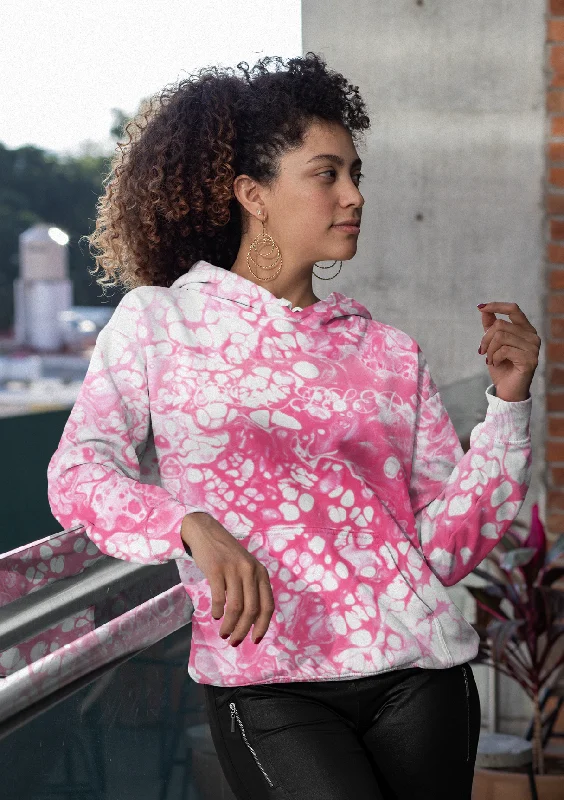 Brushed Fleece Hoodie Allover print Blessed Pink Hoodie with Fur Luxurious Winter