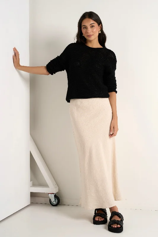 Bliss Natural Linen Bias Midi Skirt slim fit skirt