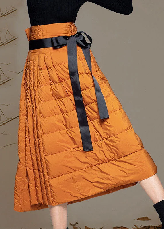 Boho Orange Thick Warm low high design Winter Duck Down Skirts silk skirt lustrous