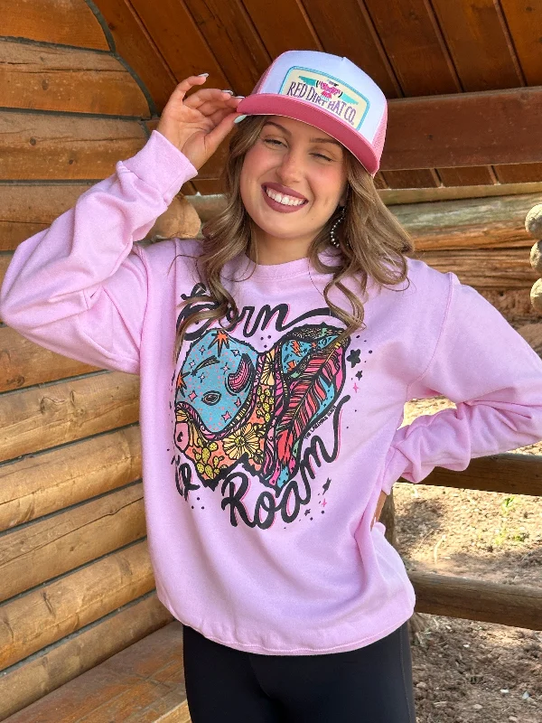 BORN TO ROAM #211 SWEATSHIRT Hoodie with Frayed Bohemian Relaxed