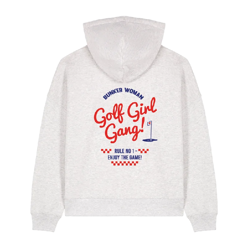 Bunker Woman Retro Crest Hoodie Grey Marl Hoodie with Oversized Fit Loose Comfortable