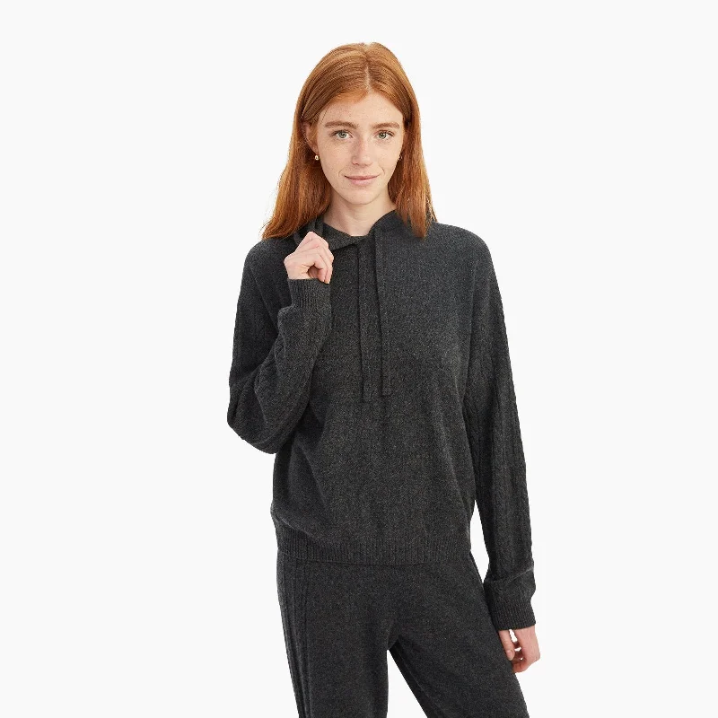 Cashmere Cable Sleeve Hoodie Hoodie with Elastic Waist Stretchable Comfortable