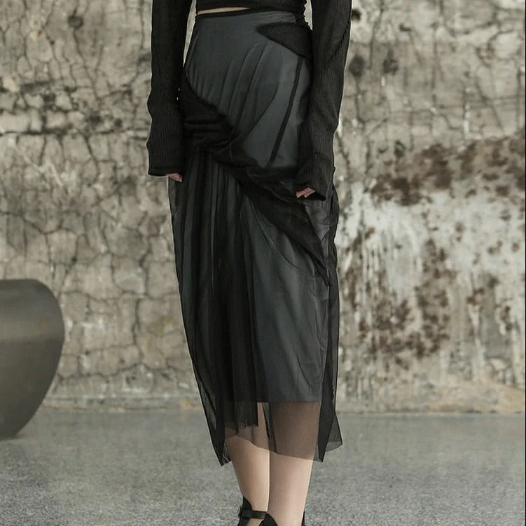 Casual Minimal Goth Irregular Design Tulle Skirt denim skirt stylish
