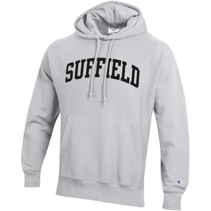 Champion Silver Grey Hoodie with Black Ink Hoodie with Pattern Geometric Abstract