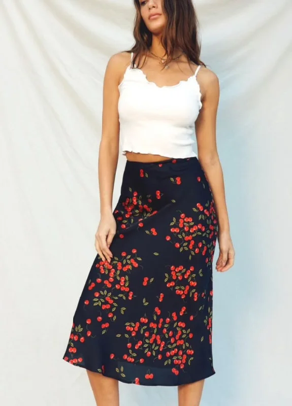 Cherry Midi Skirt- No Estira , Not Stretchy silk skirt luxurious