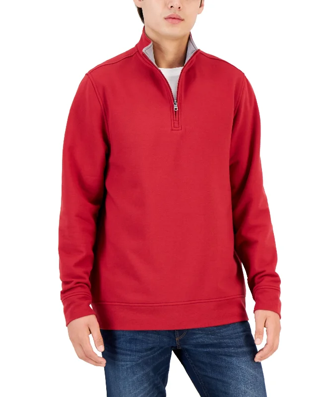 Club Room Mens Stretch Quarter Zip Fleece Sweatshirt Hoodie with Pastel Soft Subtle