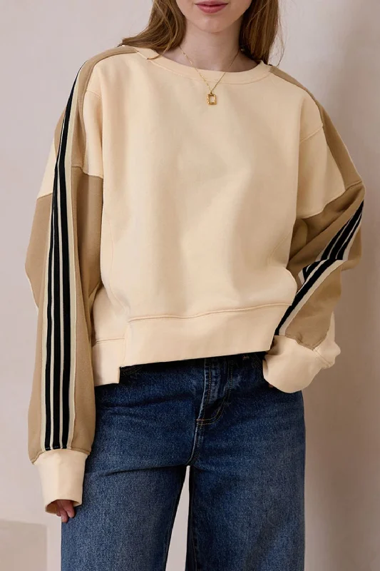 Contrast Long Sleeve Sweatshirt Hoodie with Elastic Cuffs Stretchable Comfortable