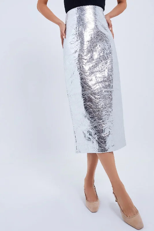 Crinkled Silver Cameron Skirt ribbed skirt waist