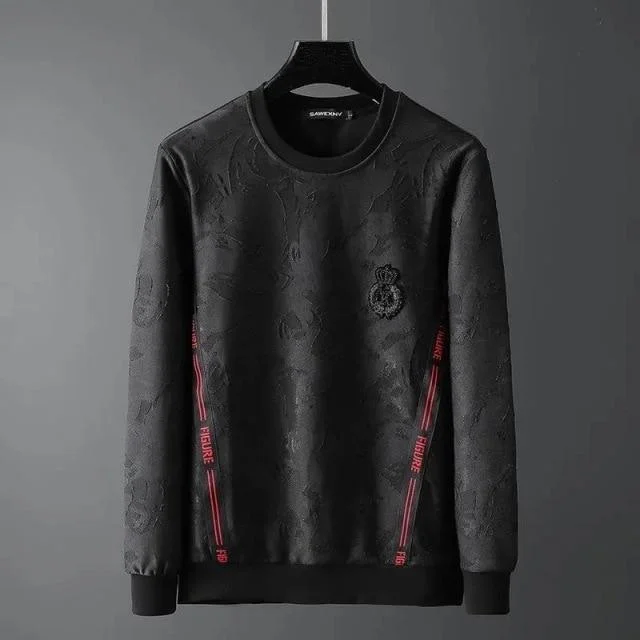 Crown Print Men Sweatshirt Hoodie with Hem Lace Feminine Delicate