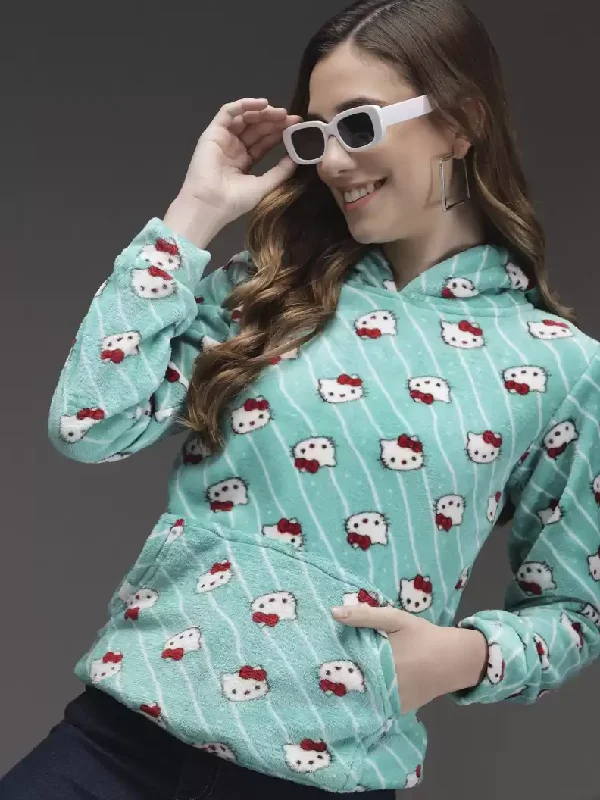 TANDUL  Full Sleeve Printed Women Sweatshirt Hoodie with Toggle Buttons Decorative Unique