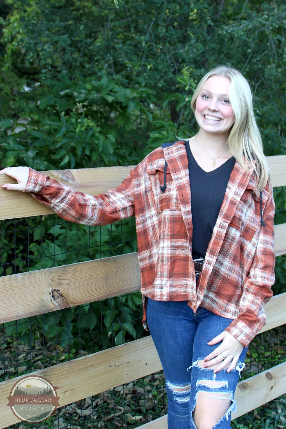 Plaid Hoody w/ Knit Hood TD4085 Hoodie with Double Zipper Versatile Adjustable