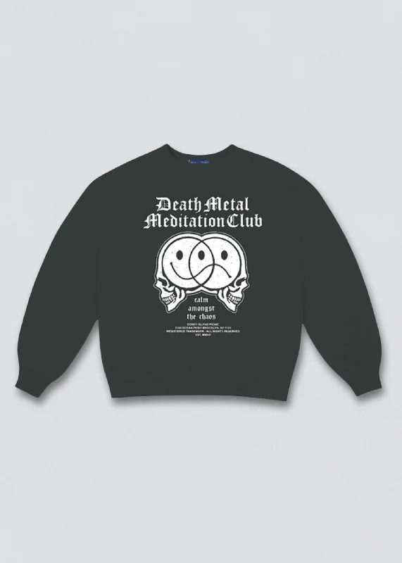 Death Metal Meditation Club Graphic Sweatshirt Hoodie with Hem Patch Decorative Personalized Death Metal Meditation Club Graphic Sweatshirt Hoodie with Hem Patch Decorative Personalized