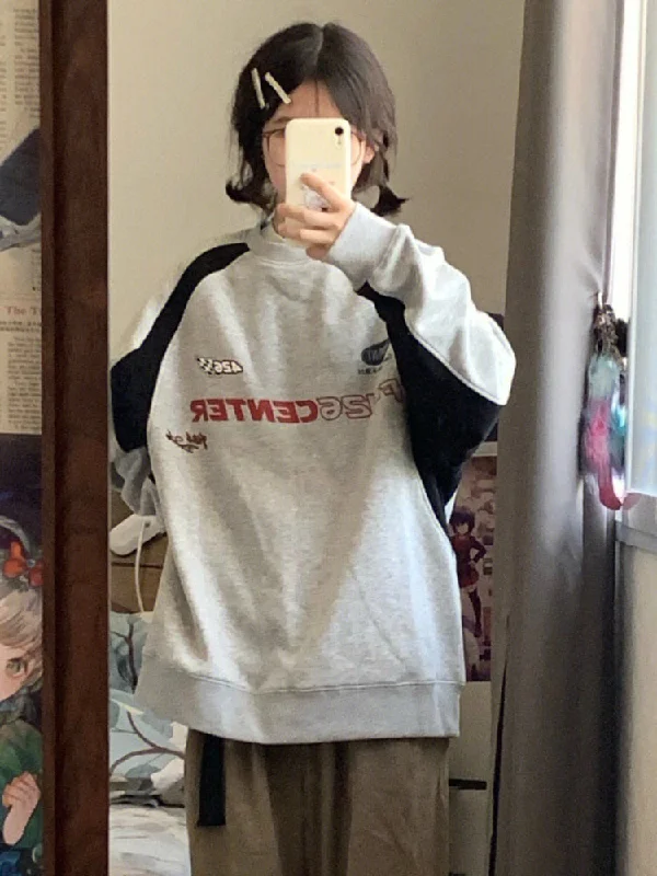 Vintage Gray Oversized Sweatshirts Women Harajuku Hip Hop Patchwork Long Sleeve Hoodies Loose Retro Y2K Tops Streetwear Hoodie with Mock Neck Collared Structured Vintage Gray Oversized Sweatshirts Women Harajuku Hip Hop Patchwork Long Sleeve Hoodies Loose Retro Y2K Tops Streetwear Hoodie with Mock Neck Collared Structured