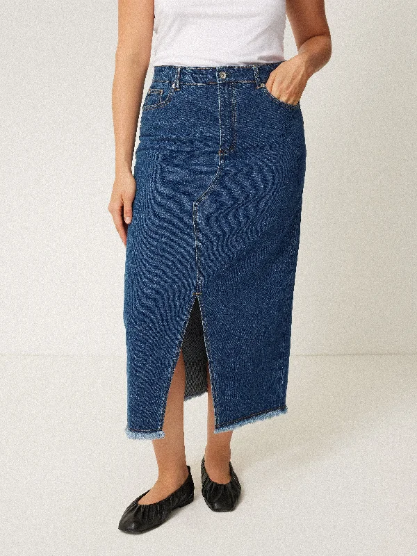 Denim Maxi Split Front Skirt | Vintage Mid Blue denim skirt classic