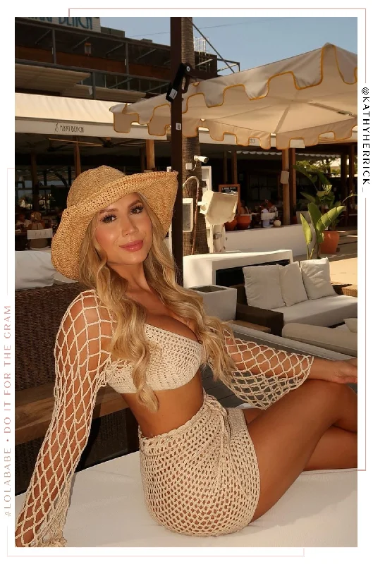 Desert Oasis Two Piece Crochet Skirt Set - Nude wool skirt warm
