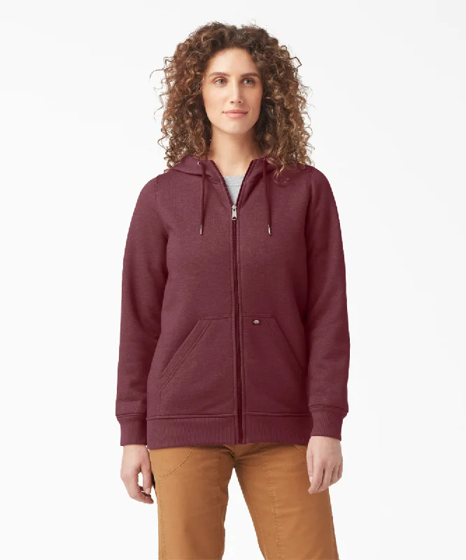 Dickies Women's Heavyweight Full-Zip Fleece Hoodie - Burgundy Heather Hoodie with Applique Textured Unique Dickies Women's Heavyweight Full-Zip Fleece Hoodie - Burgundy Heather Hoodie with Applique Textured Unique