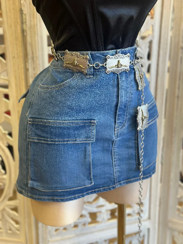 Double Pocket Mini Denim Skirt- Estira, Stretchy lightweight skirt design