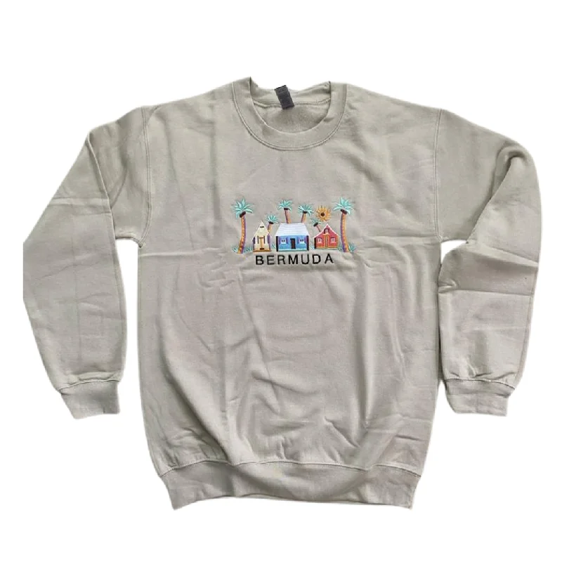 Embroidered Houses Crewneck Sweatshirt Hoodie with Applique Textured Unique