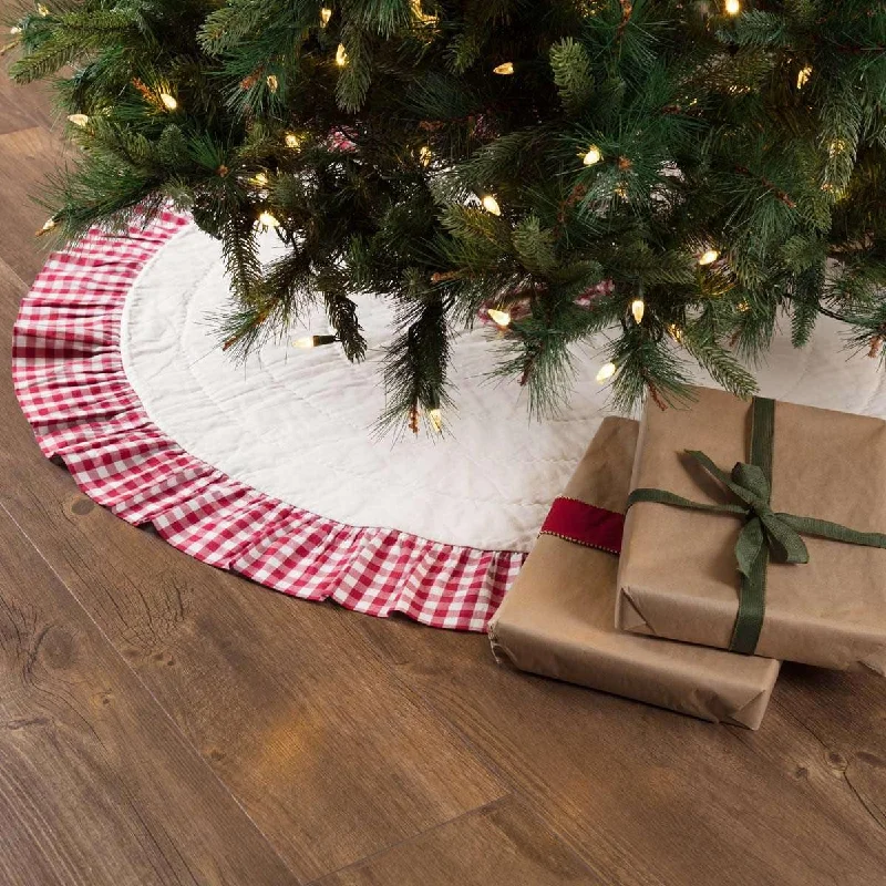 Emmie Red Ruffled Christmas Tree Skirt 48 VHC Brands wool skirt sturdy