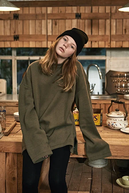 Oversized Sweatshirt - Olive Hoodie with Hem Contrast Bold Stylish