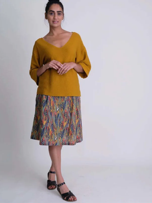 Eve Textured Cotton Knee Length Skirt | Tropical Print chiffon skirt lightweight