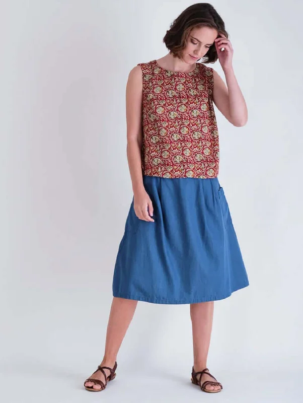 Eve Cotton Knee Length Skirt | Denim asymmetrical skirt cut