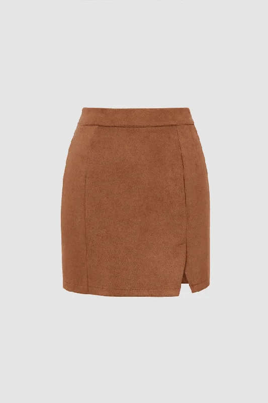 Faux Suede Side Slit Mini Skirt denim skirt durable