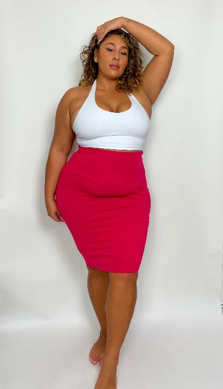 Favell Pencil Skirt In Fuchsia belted skirt waist