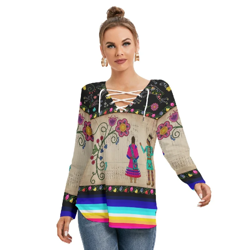 Floral Ledger Sweethearts Women's Long Sleeve Neckline Tie Sweatshirt Hoodie with Reflective Safety Nightwear Floral Ledger Sweethearts Women's Long Sleeve Neckline Tie Sweatshirt Hoodie with Reflective Safety Nightwear