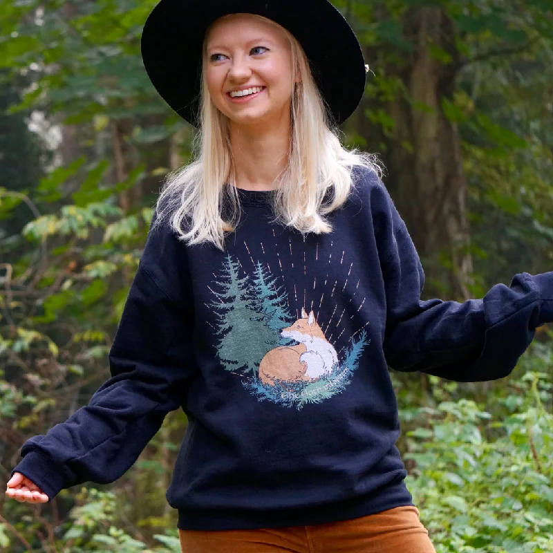 Forest Fox Pullover Sweatshirt Hoodie with Hem Fringe Bohemian Relaxed
