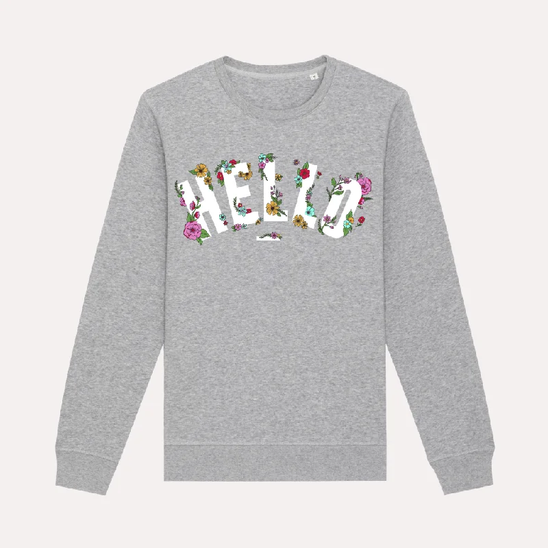 Grey Floral Hello Sweatshirt Hoodie with Double Zipper Versatile Adjustable
