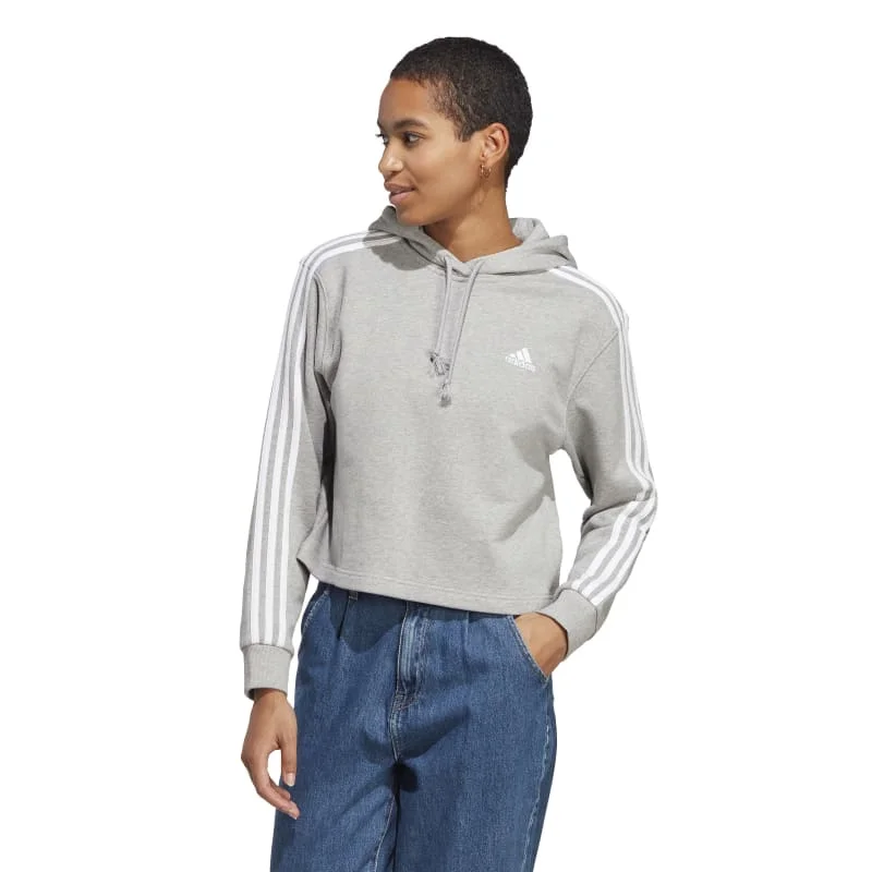 Essentials 3-Stripes French Terry Crop Hoodie Hoodie with Hem Applique Textured Unique Essentials 3-Stripes French Terry Crop Hoodie Hoodie with Hem Applique Textured Unique