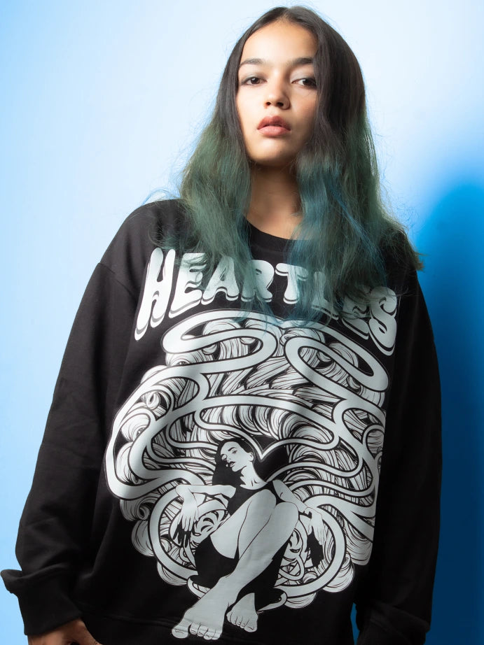 Heartless Oversized Sweatshirt for Women Hoodie with Slit Hem Functional Movement