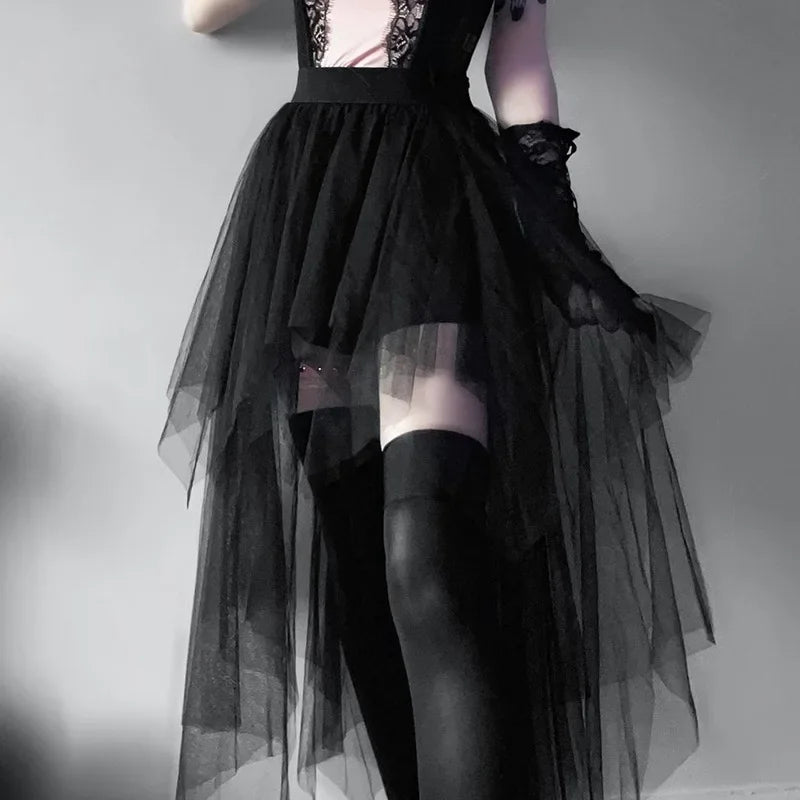High Waisted Irregular Net Yarn Summer Gothic Casual Sexy Clothes Skirt leather skirt durable