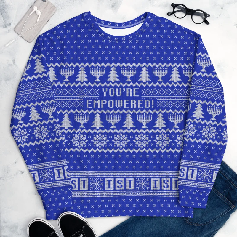 IST Ugly Holiday Unisex Sweatshirt BLUE Hoodie with Hem Applique Textured Unique