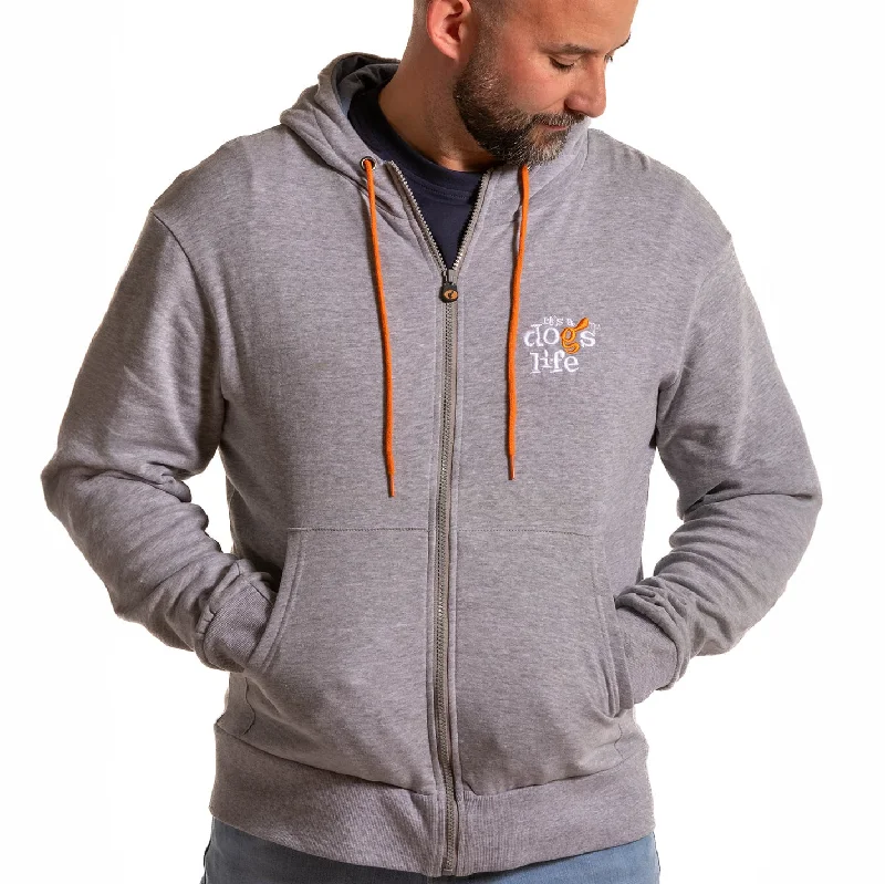 Full Zip Hoodie - Sports Grey Hoodie with Ribbed Hem Stretchable Secure