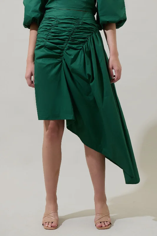 Jadey Belen Ruched Midi Skirt linen skirt airy