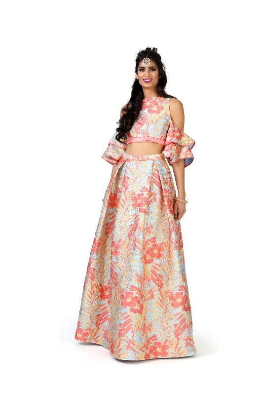 JAMANI Floral Palm Lehenga Skirt corduroy skirt cozy