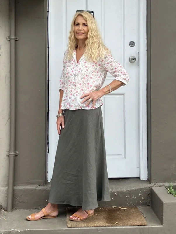 Jiva Midi Linen Prudence Skirt- Olive corduroy skirt cozy