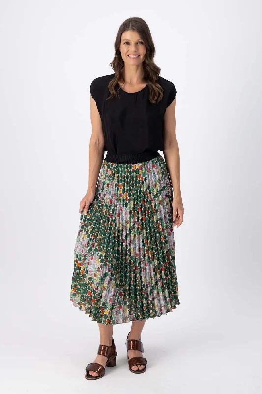 Kaleidoscope Pleated Skirt Green slim fit skirt