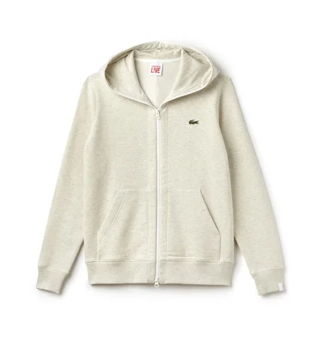 LACOSTE LIVE HOODED ZIPPERED COTTON UNISEX SWEATSHIRT PIGEON GREY Hoodie with Half-Zip Sporty Casual LACOSTE LIVE HOODED ZIPPERED COTTON UNISEX SWEATSHIRT PIGEON GREY Hoodie with Half-Zip Sporty Casual