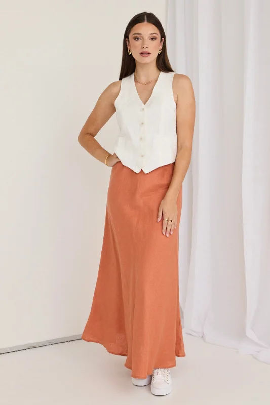 Lagos Terracotta Linen Floaty Bias Cut Maxi Skirt cashmere skirt fine