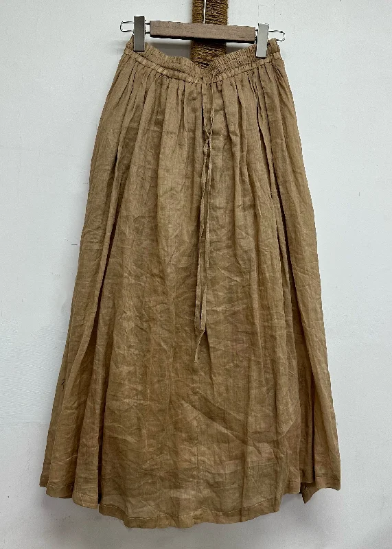 Leisure Khaki Elastic Waist Linen Long Skirt For Summer silk skirt luxurious