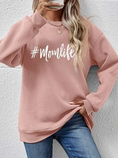#Momlife Women's Graphic Sweatshirt Hoodie with Contrast Stitching Detailed Premium