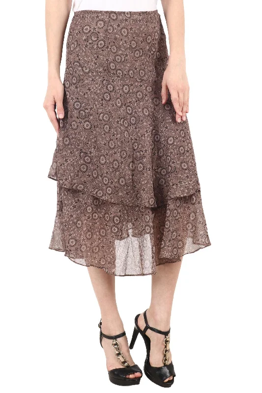 Light Brown Graphic Printed Skirt corduroy skirt durable