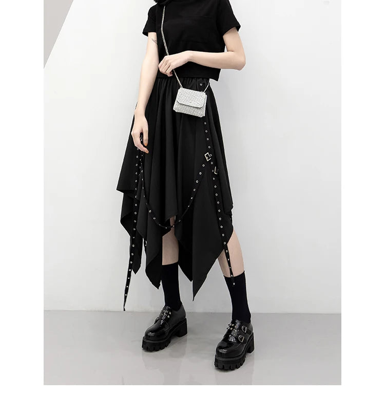 Long Irregular Dark Tie Street Wind Weave Buckle Y2k Skirt silk skirt lustrous