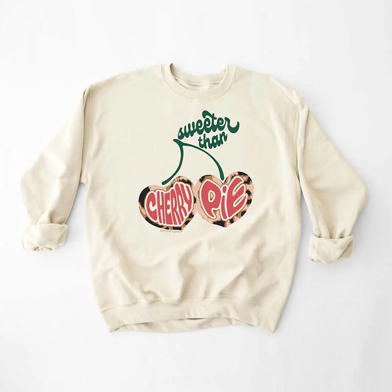 Cherry Pie Crewneck Sweatshirt Hoodie with Thumb Holes Functional Cozy